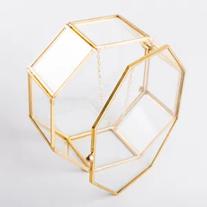 定制六角透明玻璃戒指盒婚礼几何透明储物珠宝收纳架