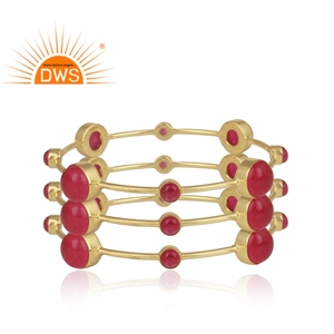 <b>Red</b> Aventurine Gemstone 3 Piece Bangle SET Indian Gold Plated Jewelry Designer Silver 925 Girls Bangle Supplier - Product Image 2