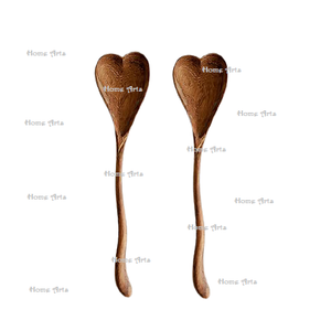 Ensemble de 2 cuillères en bois en forme de cœur Ensemble de cuillères de tailles personnalisées de qualité exclusive pour la maison Hôtel Cuisine Utilisation - Product Image 1