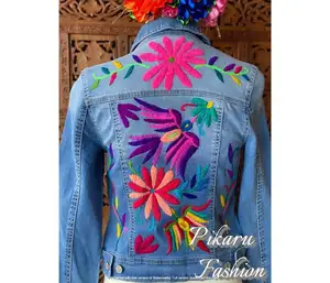 Women Stylish Fashion Suzani Boho Embroidered Long Sleeve Floral Winter Jacket Kimono High Quality Denim