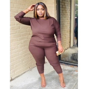 Chándal de algodón con forro polar para mujer, camisa de manga larga y pantalones, traje de dos piezas para invierno, venta al por mayor - Product Image 4