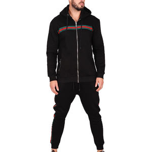 Ensemble de survêtement de sport d'hiver pour hommes grandes tailles, avec logo réfléchissant personnalisé, en molleton de coton épais et polyester, motif uni - Product Image 2
