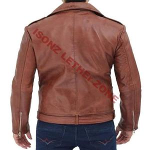 Vestes en cuir de vachette de style motard pour hommes, fermeture éclair, PREMIUM - Product Image 4