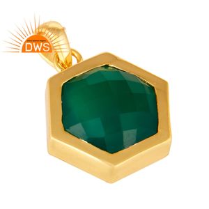Gema de ónix verde auténtica, joyería de diseño, colgante chapado en oro y plata de ley 925, joyería al por mayor - Product Image 2