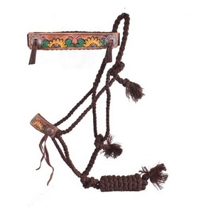 Custom Made Brown Nylon Mule Tape <b>Halter</b> With Hand Painted Sunflower Leather Nose Wholesale Manufacturer - Product Image 1