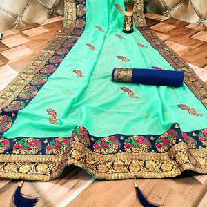 ชุดแต่งงานผ้าไหม vichitra เย็บปักผ้าโสร่งพร้อมเสื้อชิ้นผ้าอินเดียสำหรับผู้หญิง - Product Image 1