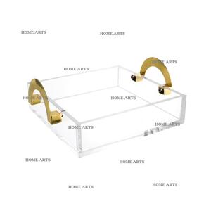 Bandeja de comida acrílica de diseño clásico con asas de metal Bandeja de comida de forma cuadrada de la más alta calidad en la India - Product Image 5