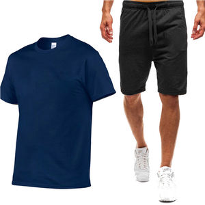 <b>Men's</b> <b>Red</b> Two-Piece Set Solid Color Casual Summer Lounge Activewear with Patterned T-Shirt and <b>Shorts</b> Drawstring Waist - Product Image 4