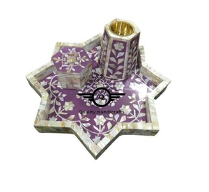 Juego de Posavasos de Madera con Incrustaciones de Hueso de la Mejor Calidad, Base Gris, 35x35x3.75 CM, para Uso en el Hogar y Hoteles, Calidad Árabe Mubkhar - Product Image 5