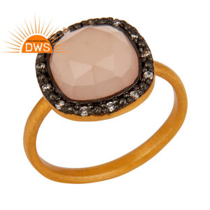 Bague en chalcédoine rose facettée, fabricant de bijoux, plaquée or, design de créateur, argent 925, bague cocktail, collection classique - Product Image 1