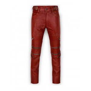 กางเกงหนังแฟชั่นลำลองของผู้ชายน้ำหนักเบาผ้าแคนวาสเอวกลางกระดุมปิดบินแบบตรงย้อมสีธรรมดา - Product Image 2