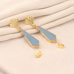 Thiết Kế Sang Trọng Màu Xanh Tự Nhiên Opal Handmade Bông Tai Hợp Kim Vàng Mạ Điện Bông Tai Cho Phụ Nữ Leaf Designer Drop Dangle Earrings