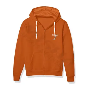 Orange Color Winter Style Men Casual Hoodie Zipper Long Sleeve Fleece Hoodie With Pockets