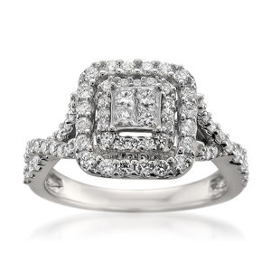 Real Round Princess Cut Diamond Halo Anillo de Bodas de Compromiso en Oro blanco de 10K - Product Image 1