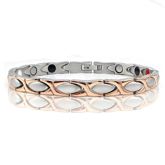 Gold and Rose Gold Therapy Stainless Steel Magnetic Bracelet for Women and Men Free Tool to Adjust Length Health Power Bracelets