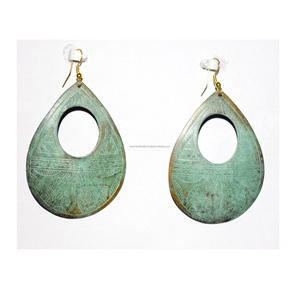 2025 Tailandia Ginkgo verde 4 pares 20mm redondo latón dorado martillado textura pendientes colgantes joyería verano ropa joyería - Product Image 6