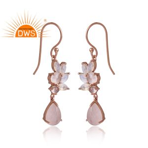 Beautiful Rose Quartz Gemstone Earrings Wholesale Rose Gold Plated 925 Silver Dangle Designer Earrings Jewelry - Product Image 2