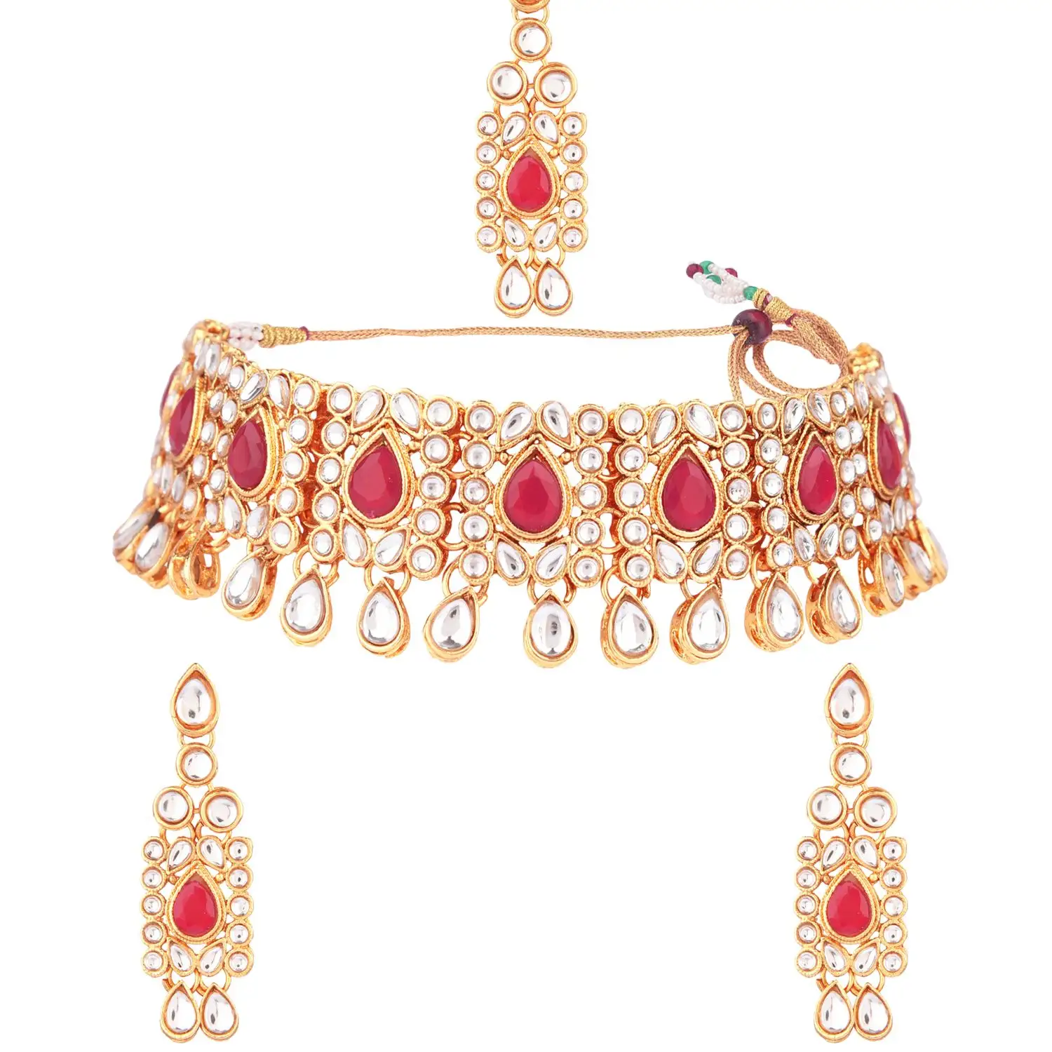 Indian Sieraden Set Kundan Crystal Choker Ketting Bruids Sieraden Set Indian Vergulde Sieraden Voor Vrouwen, Roze