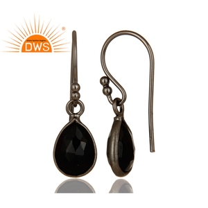 ลูกแพร์สีดำตัดพลอยนิลชุดหนามเตยต่างหูผู้จัดจำหน่ายเครื่องประดับเงินสเตอร์ลิงออกซิไดซ์เหลี่ยมเพชรพลอย - Product Image 3