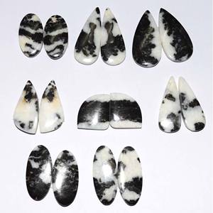 พลอยแจสเปอร์ Cabochon แบบหัวม้าลายสีดำธรรมชาติ,พลอยคู่ทำเครื่องประดับ DIY ฟรีไซส์ - Product Image 1