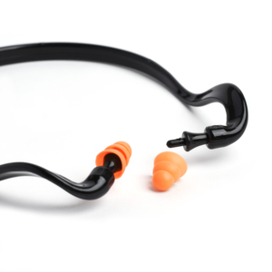 จุกอุดหูซิลิโคนคุณภาพสูง แบบมีแถบ ป้องกันเสียงรบกวน NRR 22dB สวมใส่สบาย ล้างทำความสะอาดได้ สีดำส้ม สำหรับสนามยิงปืน - Product Image 1
