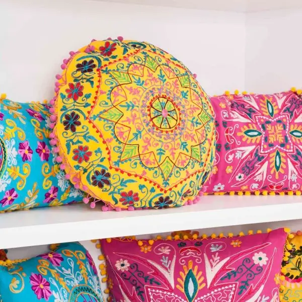 Sarung Bantal Sulam Wol Aari Grosir Pola Bunga Mewah Modern Boho Hippie Harga Rendah Sarung Bantal Dekoratif