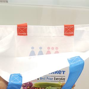 Bolsas de compras de plástico no tejidas PP reutilizables con construcción de tuberías con logotipo y mango de PP 2 colores Uso de comestibles - Product Image 2