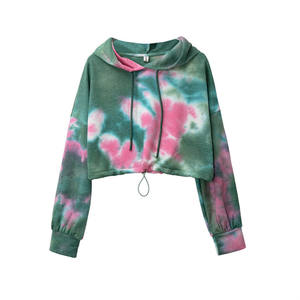 Sudadera con capucha de cuello redondo de algodón verde personalizada Sudadera lisa de punto estampada para mujer con logotipo frontal-Venta al por mayor - Product Image 1