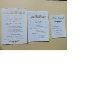 Invitaciones de boda de papel hechas a mano en colores tierra con bolsa a juego en papeles de seda profunda, se suministra en blanco