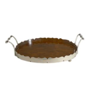 Bandeja de servicio de forma redonda de metal duradero y madera para hoteles, restaurantes, catering, para servir comida y postres deliciosos - Product Image 1