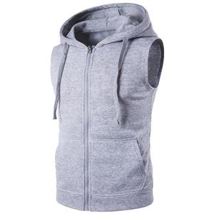 Men's Gym Zipper-Up <b>Hoodie</b> <b>Sleeveless</b> Breathable Quick Dry Embroidered Fleece Fabric Regular Fit Workout Shirt - Product Image 3