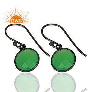 Pendientes de Plata de Ley con Calcedonia Verde Natural, Corte Redondo Facetado, Estilo Gota, para Mujer, Joyería India, Venta al Por Mayor - Product Image 2