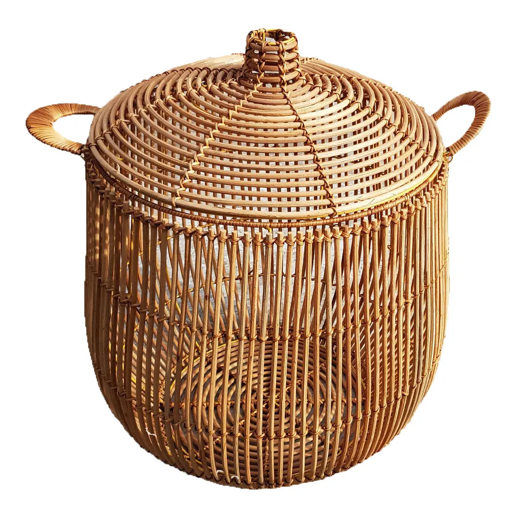 Rattan depolama çamaşır sepeti meyve sepeti Handwoven hasır Vietnam Boho Rattan yosun depolama sepeti