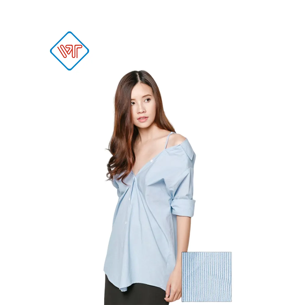 OEM/ODM manufacturer stripes pattern off shoulder long sleeve lady shirt made in Vietnam