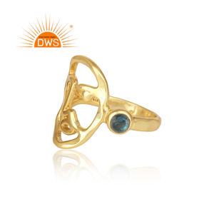 Bague en argent plaqué or pour hommes, création de bijoux en pierre précieuse, Labradorite naturelle, vente en gros - Product Image 3