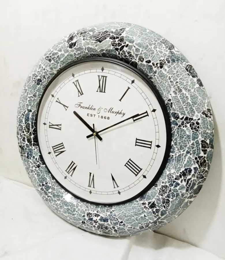 Popular Rustic Decorate Vintage Antique Wall hanging analogue Clock Home Decor with beautiful Mosaic work In Round shape