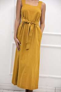 Vestido largo de lino y algodón sin mangas para mujer, traje de talla grande, color naranja - Product Image 3