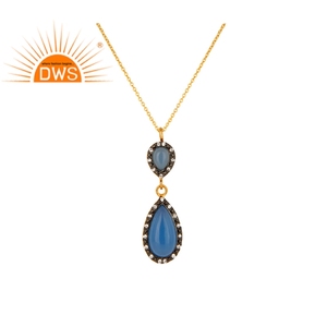 Jqueen-bijoux plaqué or 18k, collier avec pendentif en argent 925, pierres précieuses multi-calcédoine bleues, vente en gros - Product Image 1