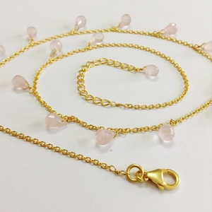 Pierres précieuses en argent Sterling 925, Quartz Rose plaqué or pur, à la mode, 45 cm Lien Chaîne Réglable Collier - Product Image 3