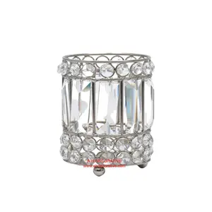 Portavelas de luz en T de cristal, portavelas de hierro votivo con cuentas de cristal, soporte de luz de té hecho a mano decorativo - Product Image 1