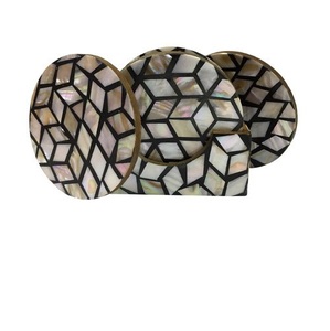 High Quality Mother of Pearl Round coaster With Set of 4 Coasters and Glass <b>Cups</b> <b>Mats</b> & Pads and Natural Color - Product Image 2