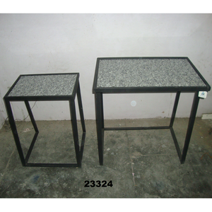 Nuevo diseño 2023, gran oferta, soporte de Metal negro, mesa auxiliar anidada con tapa de mármol, Juego de 2 uds. - Product Image 1
