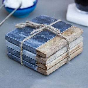 Dessous de verre en pierre en bois et marbre Dessous de verre en noyer Support en cuir pour cadeau de pendaison de crémaillère et sous-verres en bois pour boissons - Product Image 4