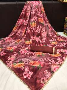 Saree imprimé numérique Malai avec chemisier pièce les femmes indiennes portent pas cher bas prix en gros Surat réception porter Sari Alphanumero - Product Image 3