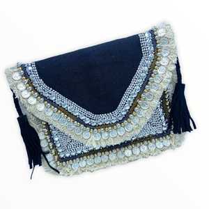 Mode élégant sac de broderie pour femmes et fille Jute naturel perles brodées à la main pièce perles sac à main sac à main pochette - Product Image 1