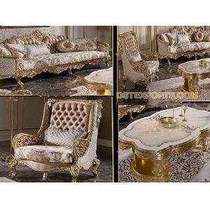 Royal Antique Golden Carved Sofa Set Golden Hand Carved Living Room Furniture Stunning Antique Royal Sofa Set With Gold - Product Image 1