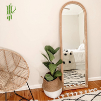 Soporte de espejo de bambú para decoración del hogar, marco de ratán para tocador decorativo, espejo de pie para suelo, cuerpo completo largo