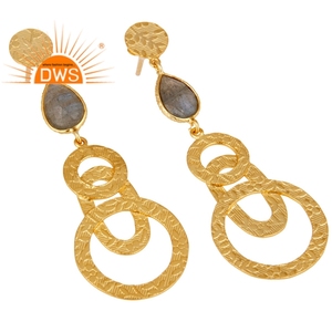 Boucles d'oreilles pendantes en argent Sterling plaqué or, création de bijoux, Labradorite naturelle, boucles d'oreilles - Product Image 1