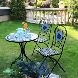 Set di Mobili da Giardino con Tavolo e Sedie Pieghevoli in Ferro con <span class=keywords><strong>Mosaico</strong></span> per Patio e Bistrot - Product Image 3