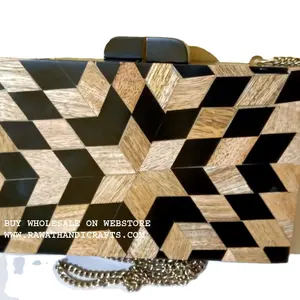 Tipe Bingkai Kayu Yang Elegan Wanita Gadis Fashion Malam Kotak Clutch Tas Buatan Tangan Funky Indah Dompet CB-WA010